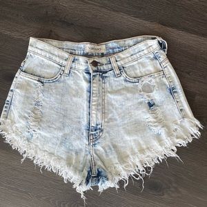 High rise light wash jean shorts. Size L but runs small.